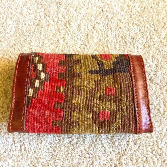 Vintage Handmade Turkish Kilim Leather Boho Style Wallet - Picture 3 of 10